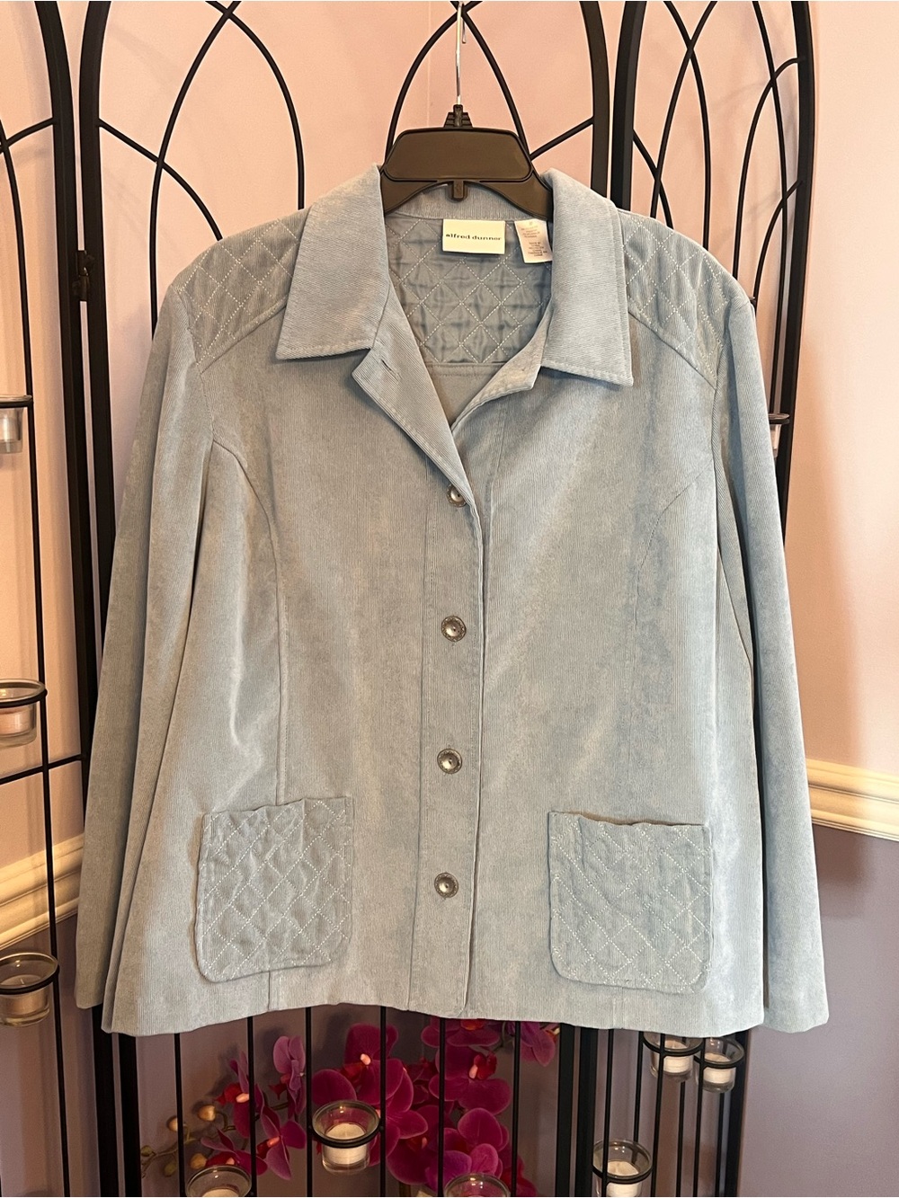 Alfred Dunner Light Blue Quilted Suede Button-Front Jacket